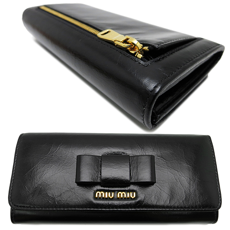 専用 新品miumiu(ミュウミュウ)カーフレザーリボン L字型長財布