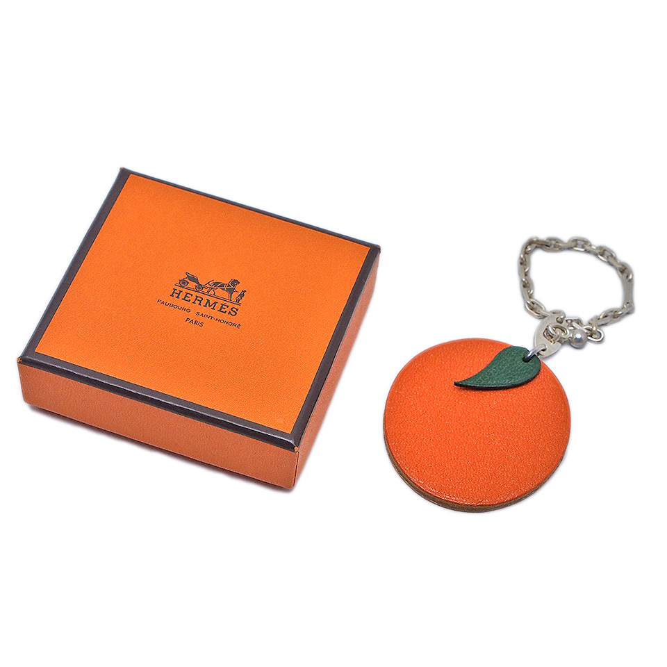 超激安 [ラストプライス]HERMES本革オレンジ色ロゴチャーム付き手袋 小物