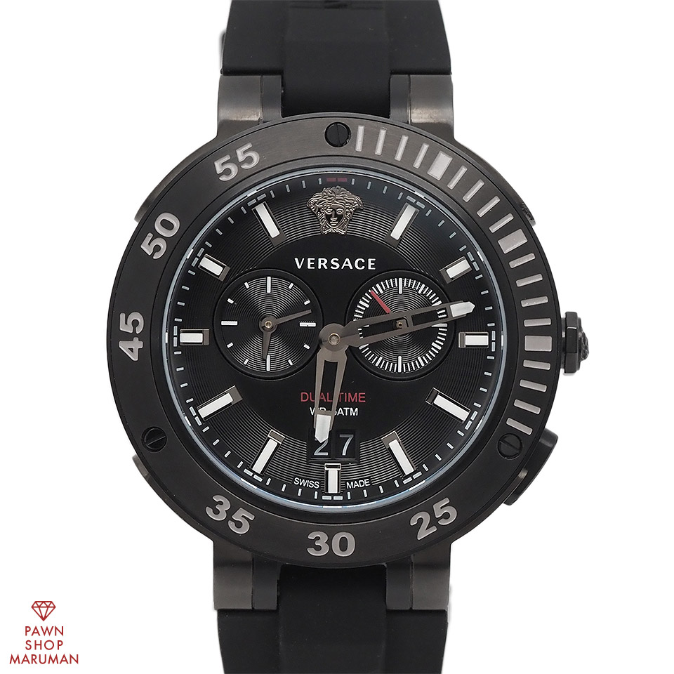 そが【美品】VERSACE ヴェルサーチ 腕時計 デュアルタイム ブラック